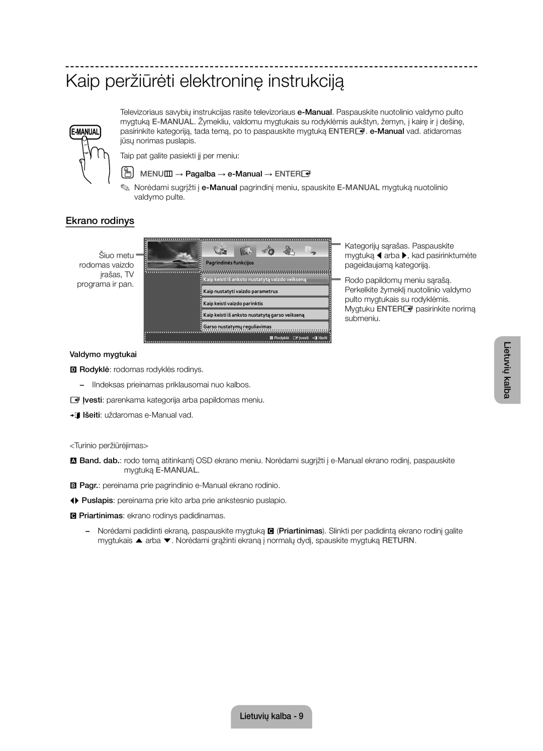 Samsung UE50J6100AWXZF, UE55J6100AWXZF, UE60J6100AWXBT manual Kaip peržiūrėti elektroninę instrukciją, Ekrano rodinys 