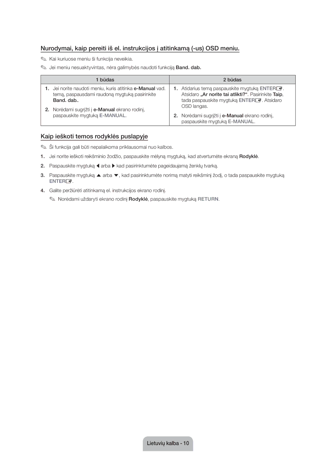 Samsung UE60J6100AWXBT, UE55J6100AWXZF, UE50J6100AWXZF, UE55J6100AWXBT manual Kaip ieškoti temos rodyklės puslapyje, Entere 