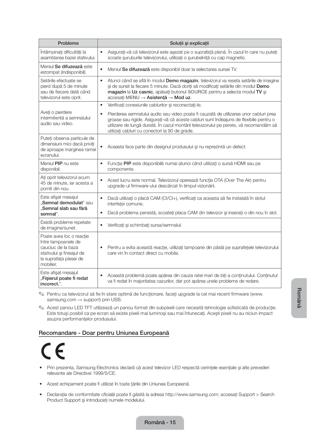 Samsung UE50J6100AWXXN, UE55J6100AWXZF, UE50J6100AWXZF, UE60J6100AWXBT manual Recomandare Doar pentru Uniunea Europeană 