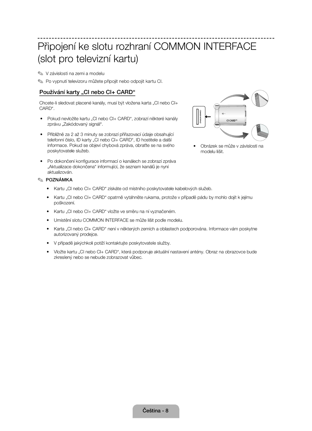 Samsung UE55J6100AWXZF, UE50J6100AWXZF, UE60J6100AWXBT, UE55J6100AWXBT, UE50J6100AWXBT manual Používání karty „CI nebo CI+ Card 