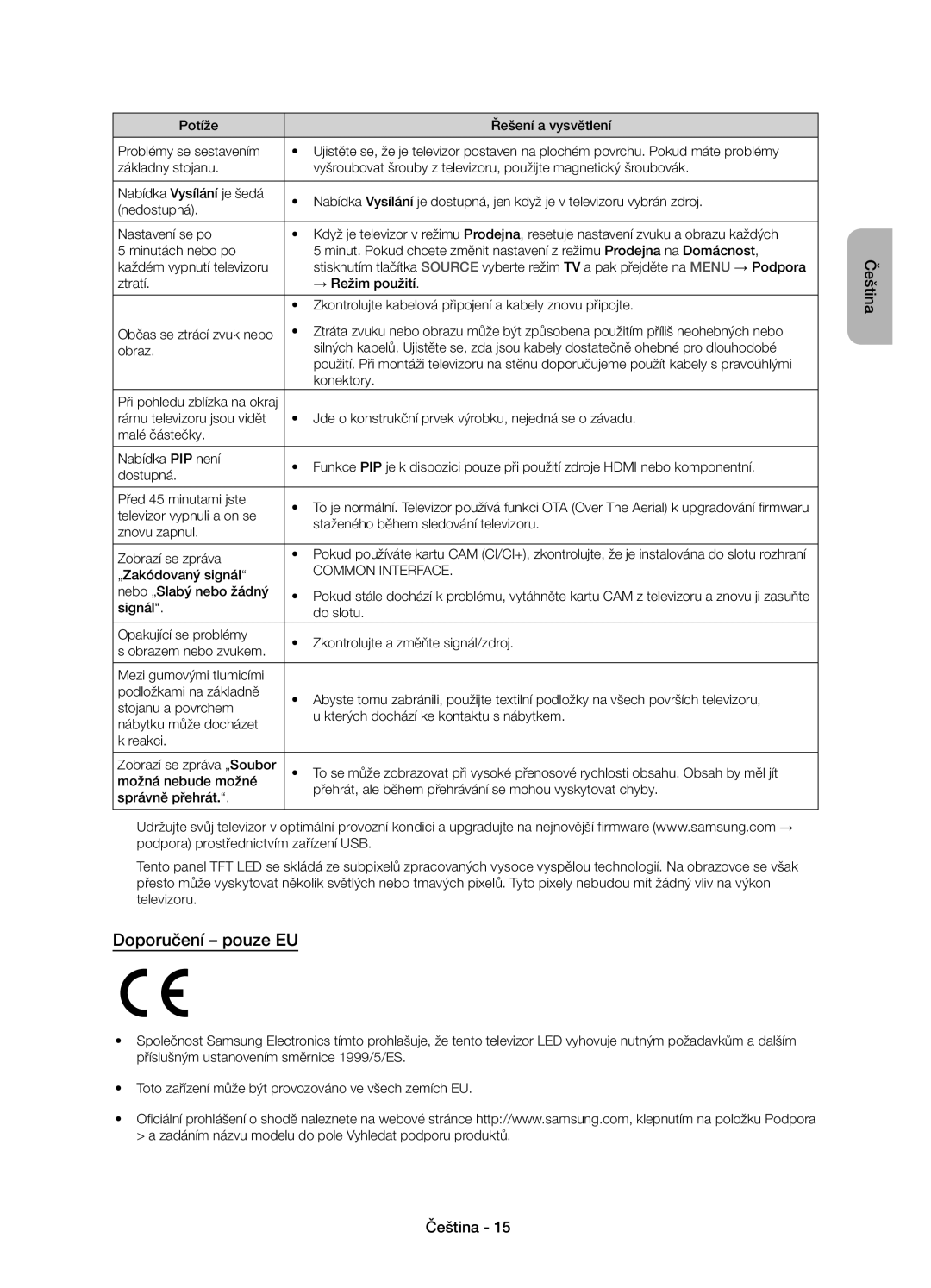 Samsung UE50J6100AWXXN, UE55J6100AWXZF, UE50J6100AWXZF, UE60J6100AWXBT, UE55J6100AWXBT, UE50J6100AWXBT Doporučení pouze EU 