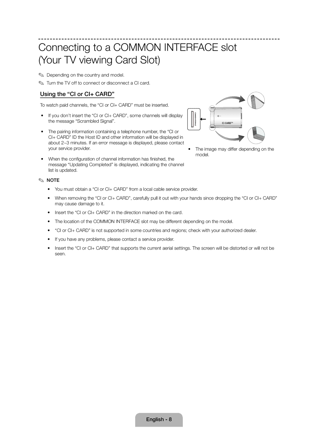 Samsung UE55J6100AWXZF, UE50J6100AWXZF, UE60J6100AWXBT, UE55J6100AWXBT manual Using the CI or CI+ Card, Your service provider 