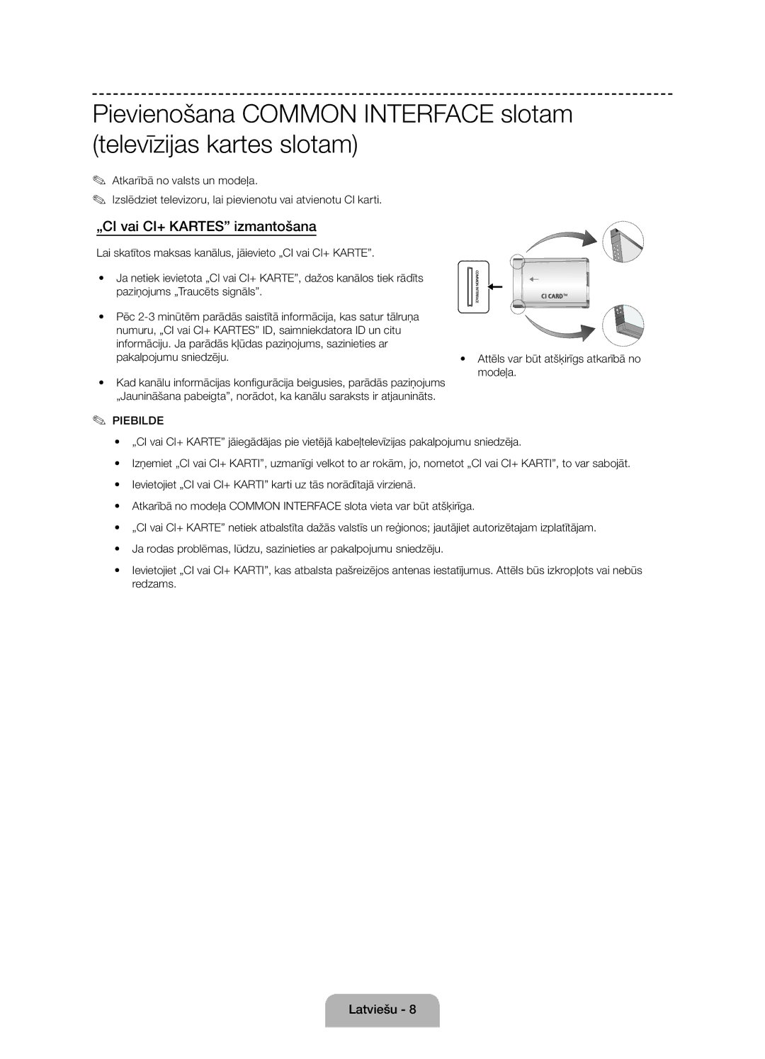 Samsung UE55J6100AWXZF, UE50J6100AWXZF manual „CI vai CI+ Kartes izmantošana, Pakalpojumu sniedzēju, Modeļa, Paziņojums 