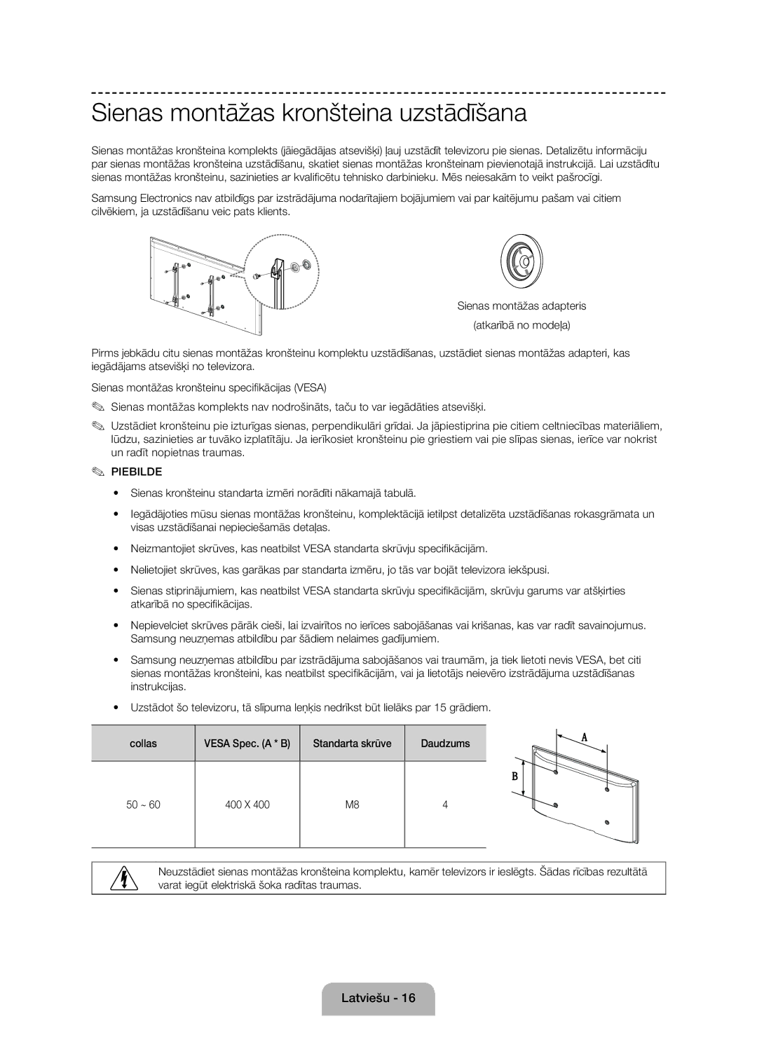 Samsung UE55J6100AWXZF, UE50J6100AWXZF, UE60J6100AWXBT, UE55J6100AWXBT, UE50J6100AWXBT Sienas montāžas kronšteina uzstādīšana 