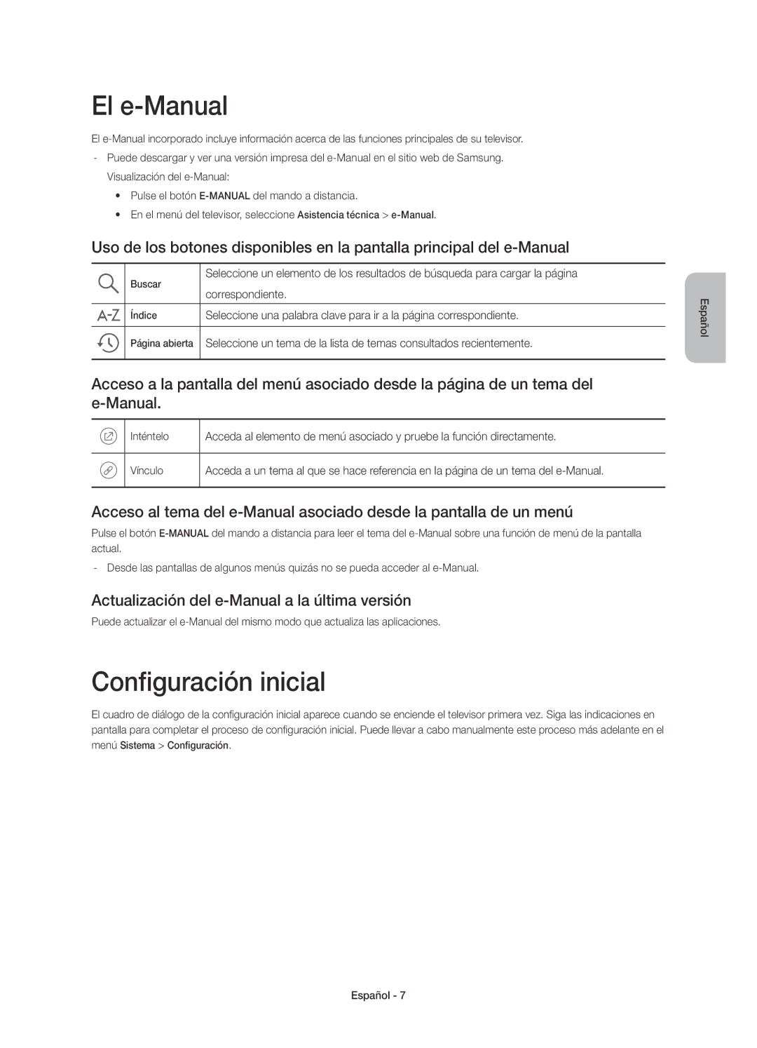 Samsung UE48J6370SUXXC El e-Manual, Configuración inicial, Actualización del e-Manual a la última versión, Correspondiente 