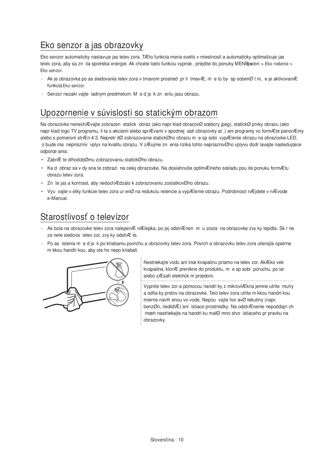 Samsung UE55JS8000LXXH, UE55JS8000LXXN manual Eko senzor a jas obrazovky, Upozornenie v súvislosti so statickým obrazom 