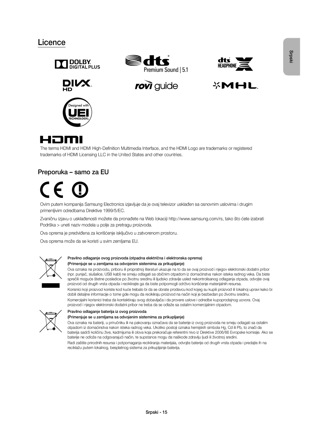 Samsung UE55JS8000LXXH, UE55JS8000LXXN, UE55JS8002TXXH manual Licence 