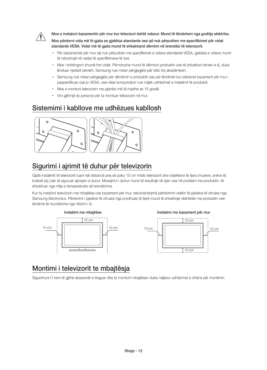 Samsung UE55JS8002TXXH, UE55JS8000LXXH, UE55JS8000LXXN manual Montimi i televizorit te mbajtësja 