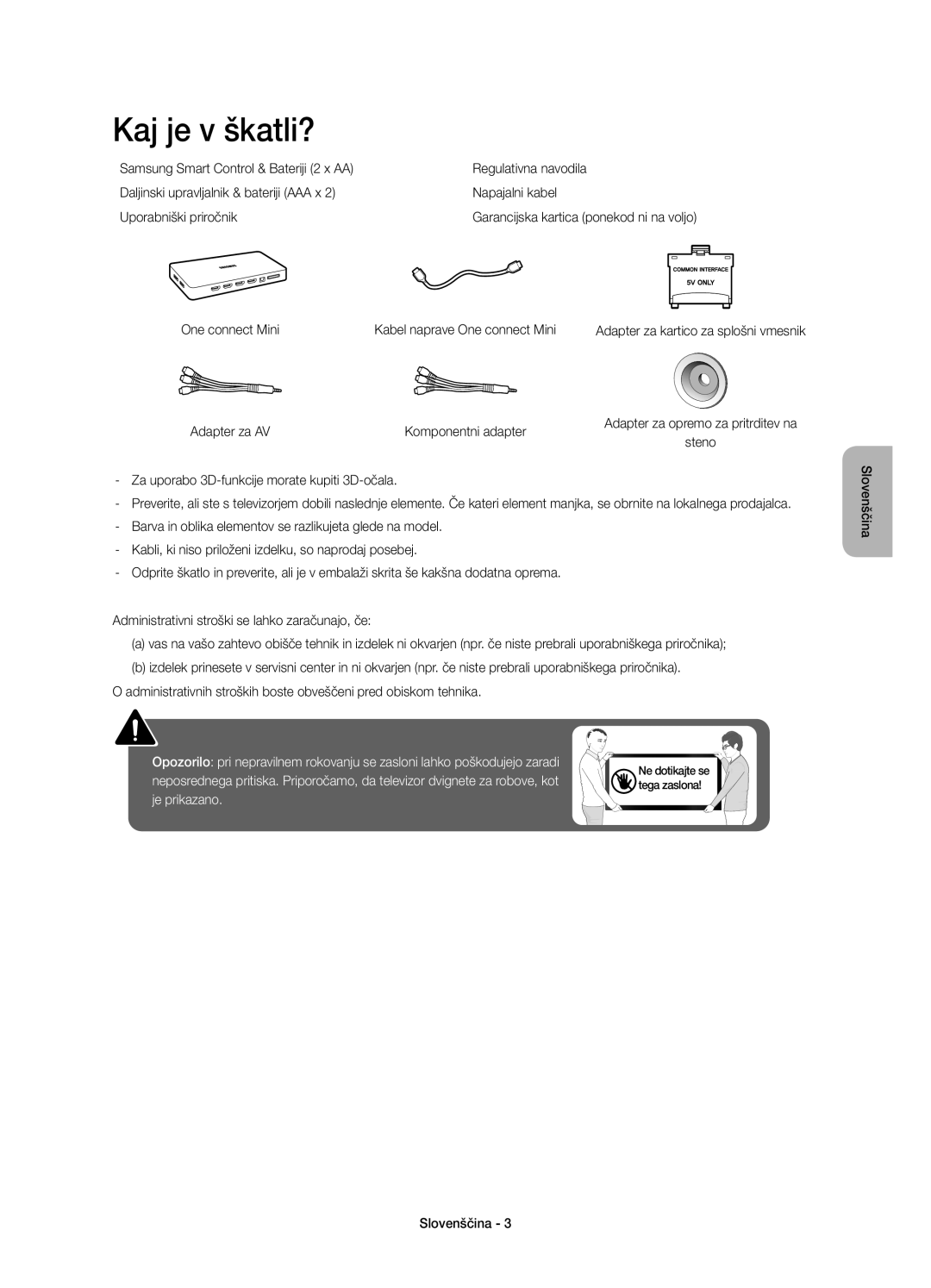 Samsung UE55JS8000LXXH, UE55JS8000LXXN, UE55JS8002TXXH manual Kaj je v škatli?, Adapter za AV Komponentni adapter 