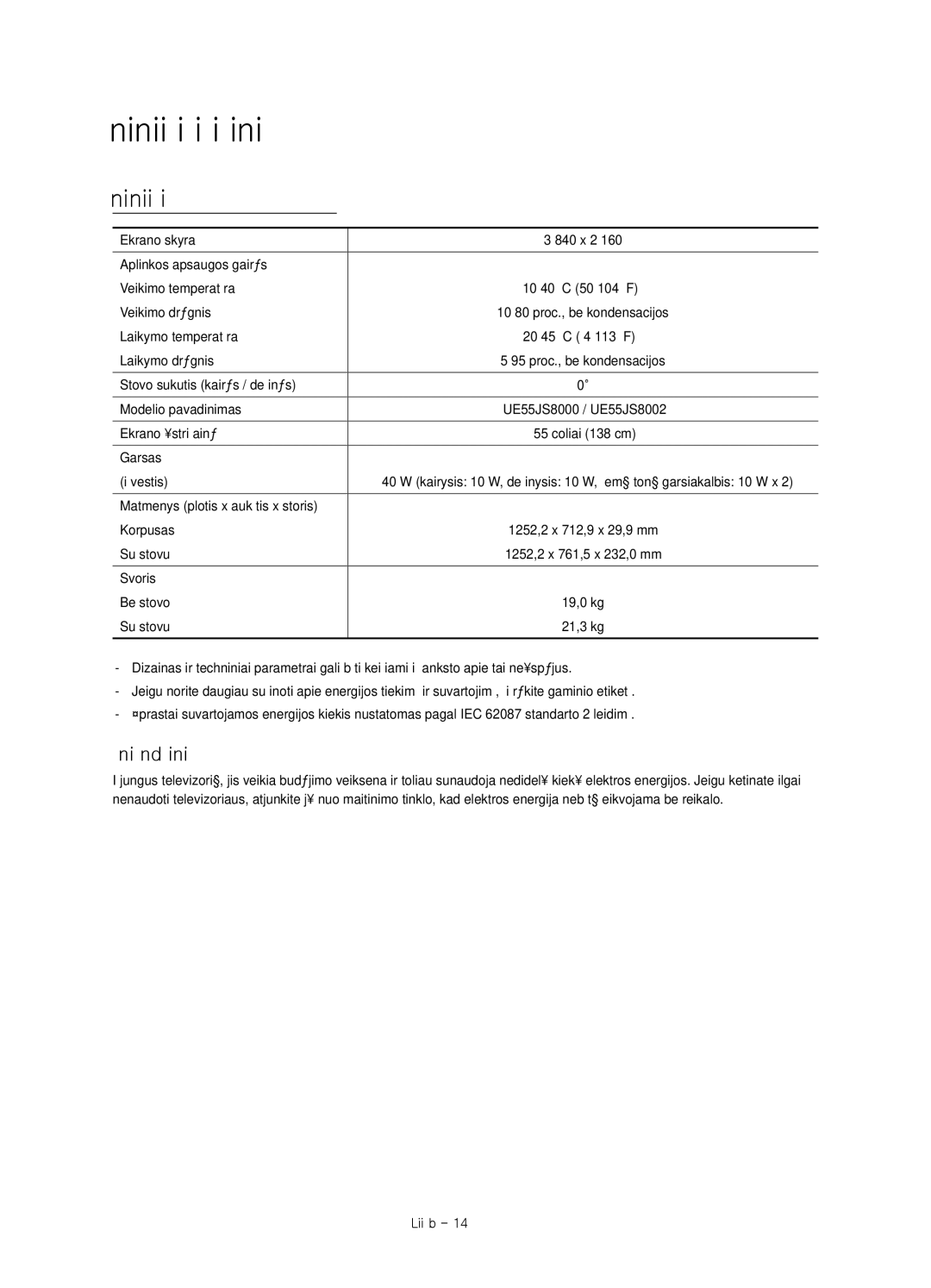 Samsung UE55JS8000LXXH, UE55JS8000LXXN Techniniai parametrai ir kita informacija, Elektros energijos sąnaudų mažinimas 