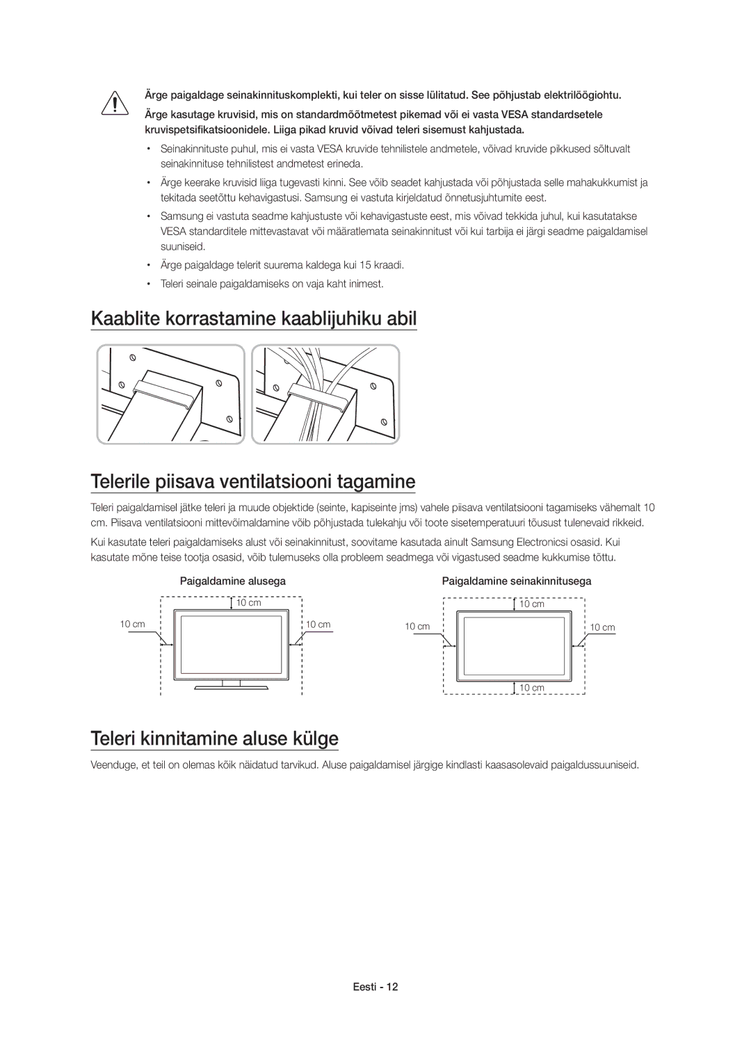 Samsung UE55JS8000LXXH, UE55JS8000LXXN Teleri kinnitamine aluse külge, Paigaldamine alusega Paigaldamine seinakinnitusega 