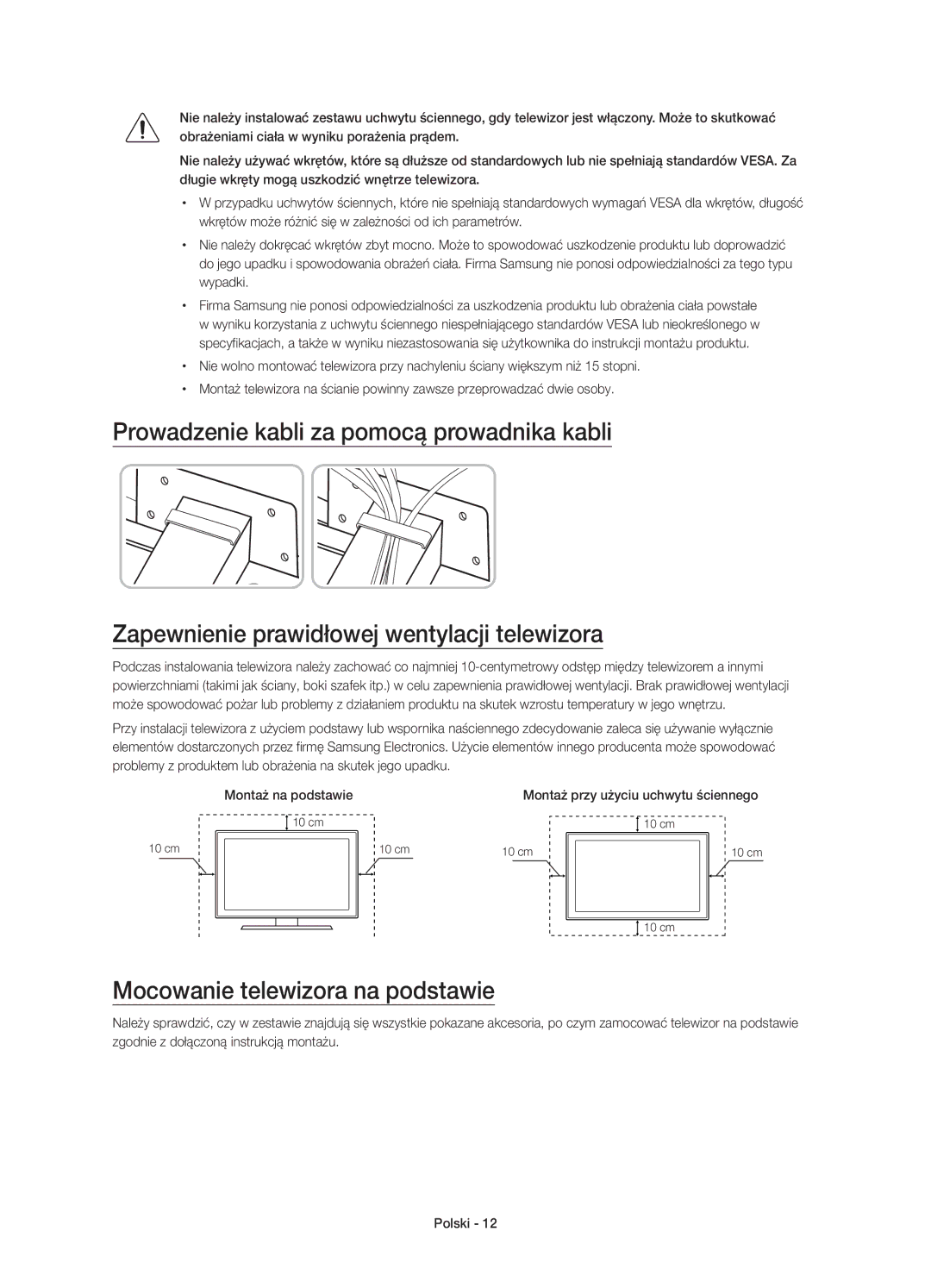 Samsung UE55JS8000LXXN, UE55JS8000LXXH, UE55JS8002TXXH manual Mocowanie telewizora na podstawie 