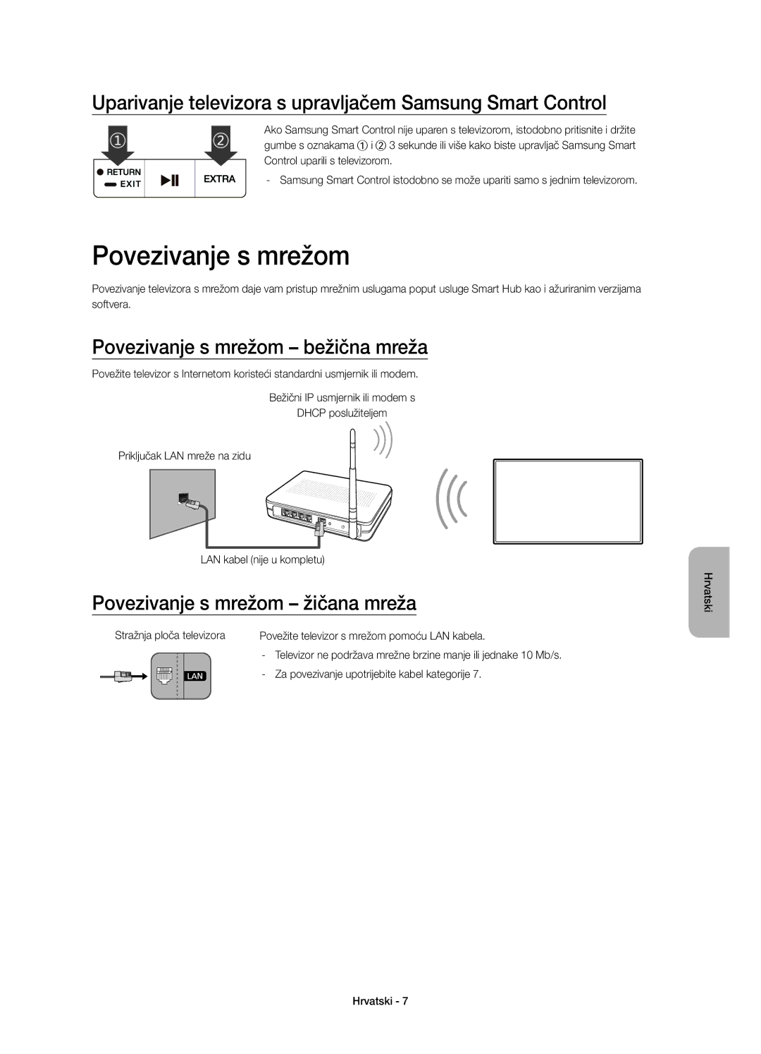 Samsung UE55JS8002TXXH, UE55JS8000LXXH Povezivanje s mrežom, Uparivanje televizora s upravljačem Samsung Smart Control 