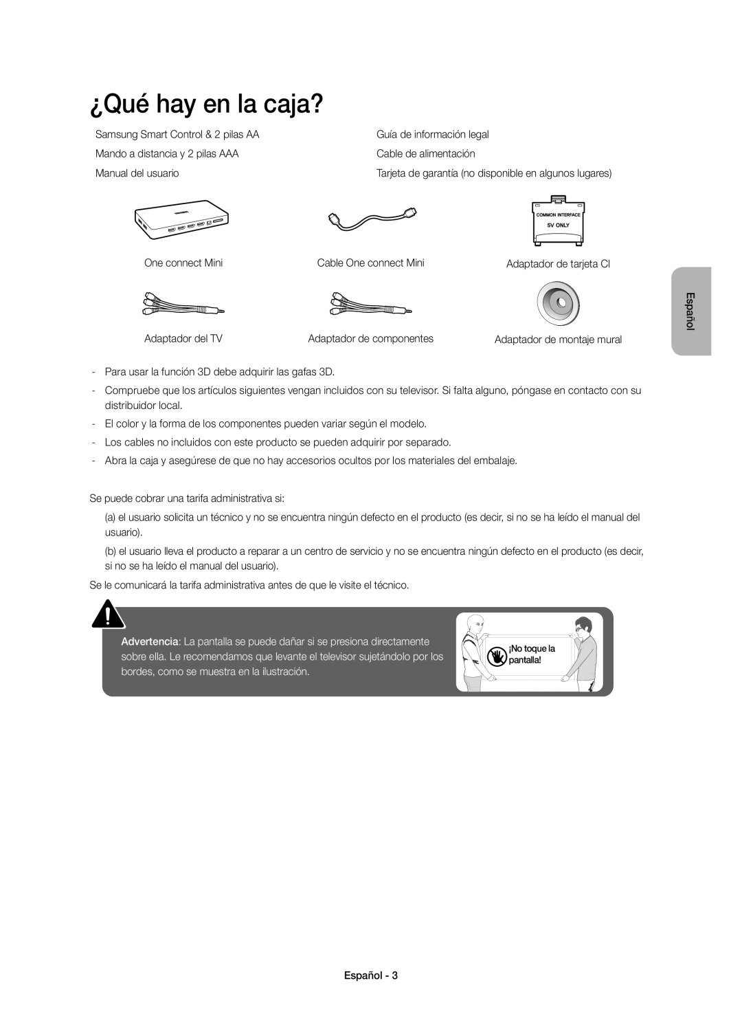 Samsung UE55JS8000TXXC manual ¿Qué hay en la caja?, One connect Mini Cable One connect Mini 