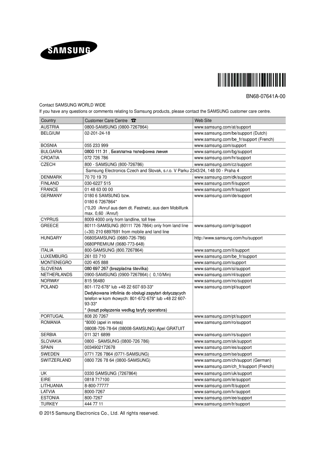 Samsung UE55JS8000TXXC manual BN68-07641A-00 