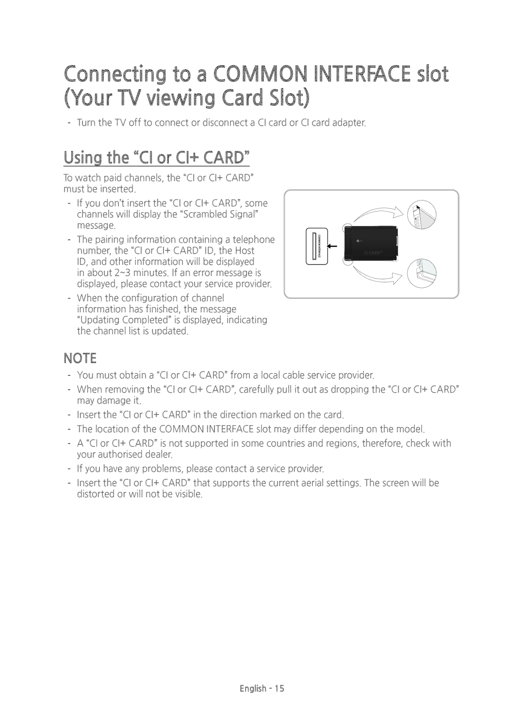 Samsung UE55JS8000TXZF, UE55JS8000TXZT, UE55JS8000TXXC, UE55JS8000TXXU, UE58J5200AKXXU manual Using the CI or CI+ Card 