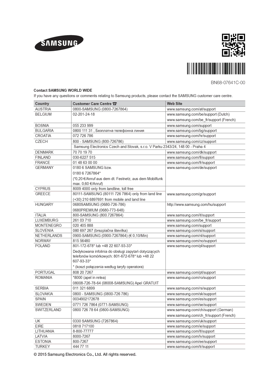 Samsung UE55JS8000TXZF manual BN68-07641C-00 