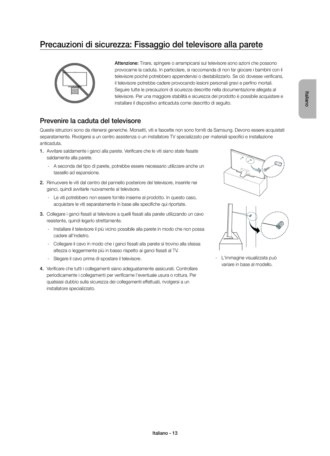 Samsung UE55JS8000TXZT Prevenire la caduta del televisore, Resistente, quindi legarlo strettamente, Cadere allindietro 