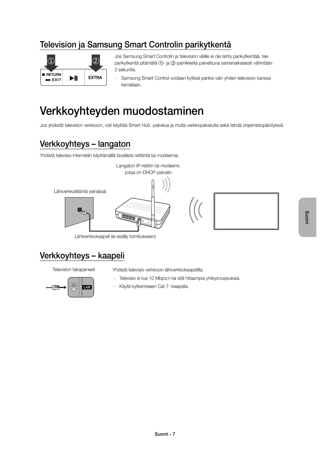 Samsung UE48JS8505TXXE, UE55JS8505TXXE Verkkoyhteyden muodostaminen, Television ja Samsung Smart Controlin parikytkentä 