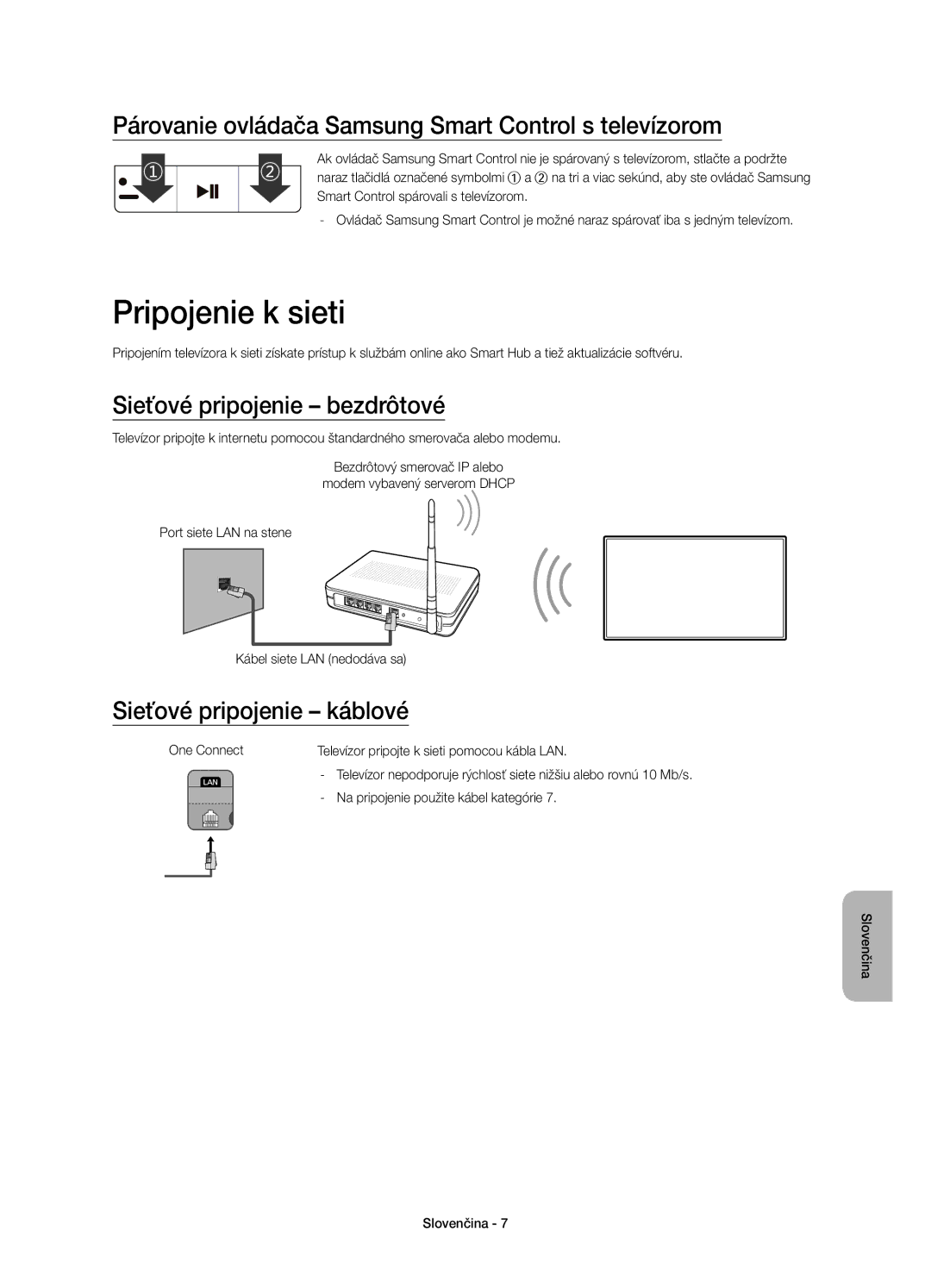 Samsung UE48JS9002TXXH, UE55JS9000LXXH manual Pripojenie k sieti, Párovanie ovládača Samsung Smart Control s televízorom 