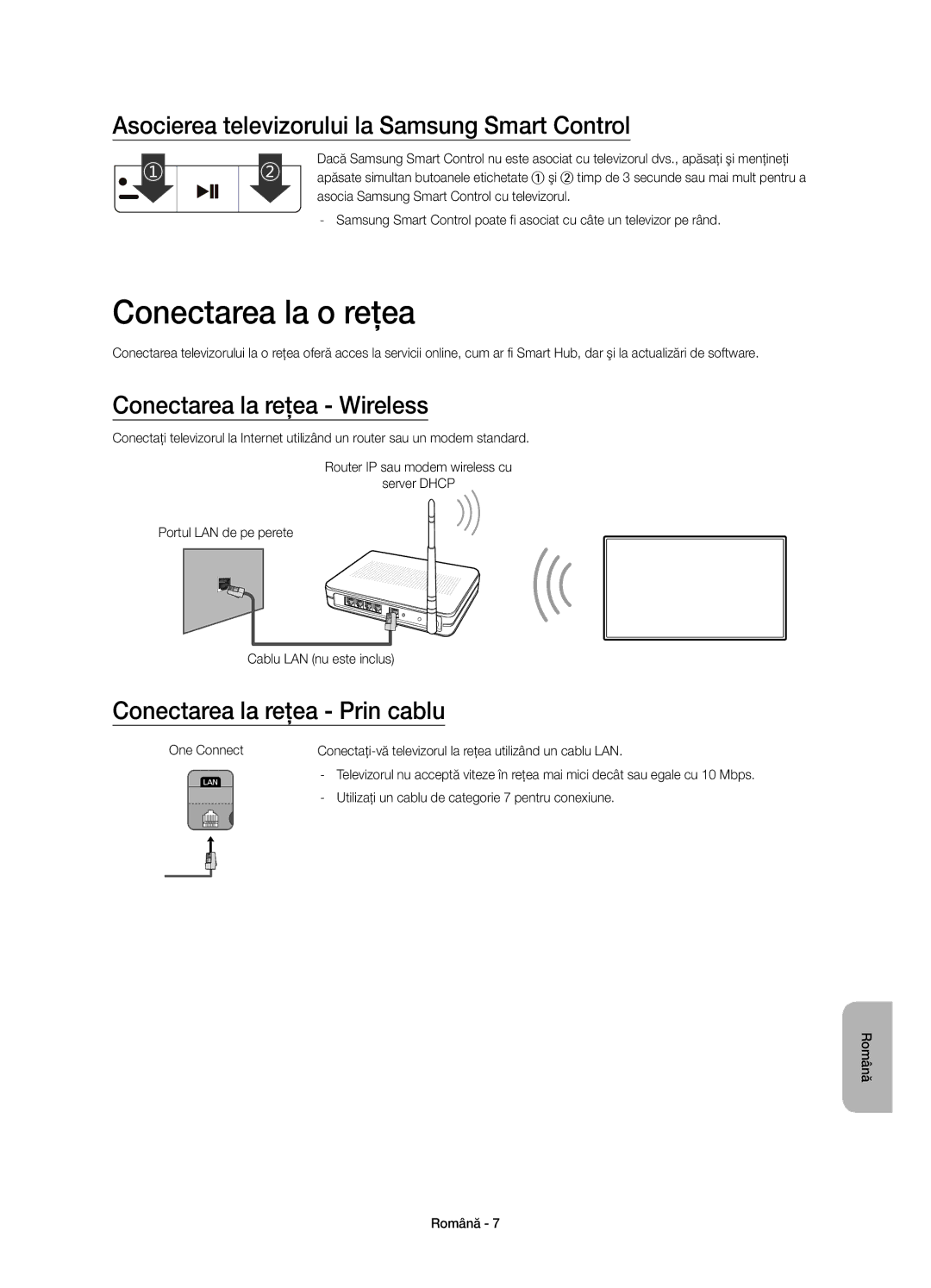 Samsung UE48JS9000LXXH, UE55JS9000LXXH manual Conectarea la o reţea, Asocierea televizorului la Samsung Smart Control 