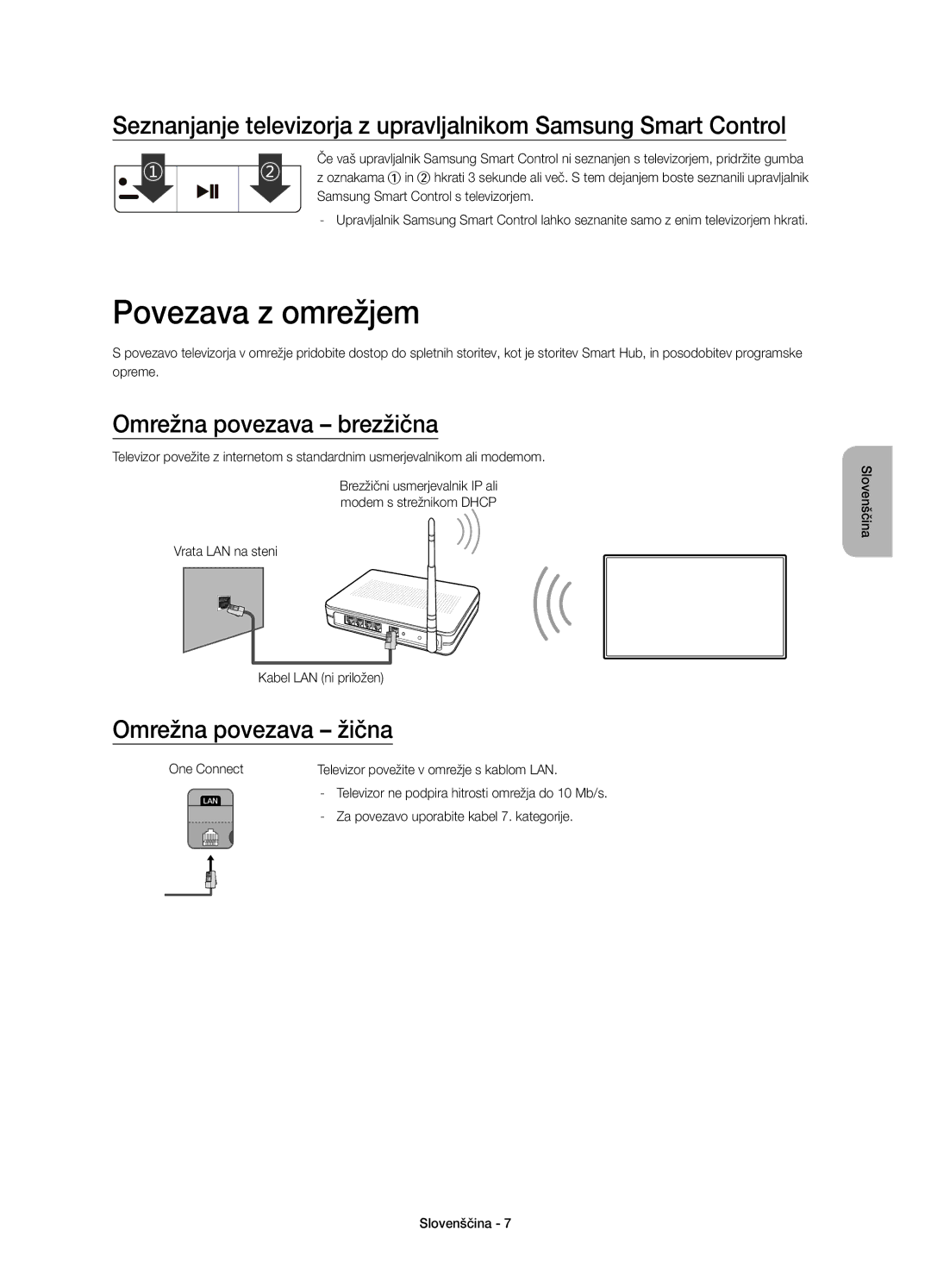 Samsung UE55JS9000LXXN, UE55JS9000LXXH manual Povezava z omrežjem, Omrežna povezava brezžična, Omrežna povezava žična 