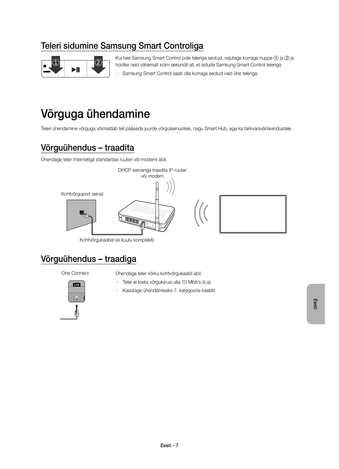 Samsung UE65JS9000LXXH, UE55JS9000LXXH Võrguga ühendamine, Teleri sidumine Samsung Smart Controliga, Võrguühendus traadita 