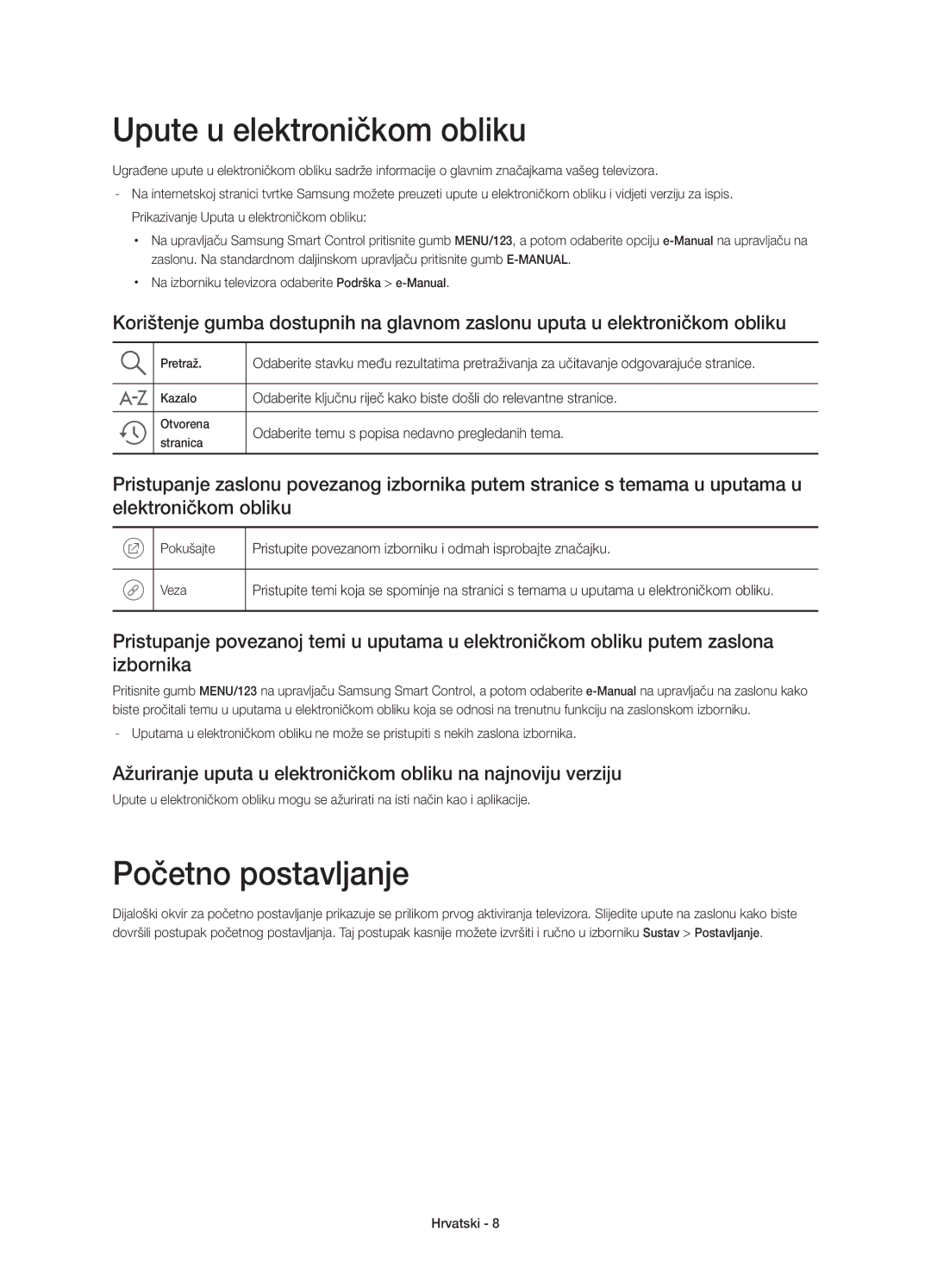 Samsung UE48JS9002TXXH, UE55JS9000LXXH, UE65JS9000LXXH, UE48JS9000LXXH Upute u elektroničkom obliku, Početno postavljanje 