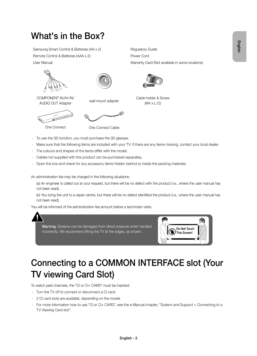 Samsung UE48JS9000LXXH, UE55JS9000LXXH, UE65JS9000LXXH, UE55JS9000TXTK, UE55JS9000TXXC Whats in the Box?, Wall mount adapter 