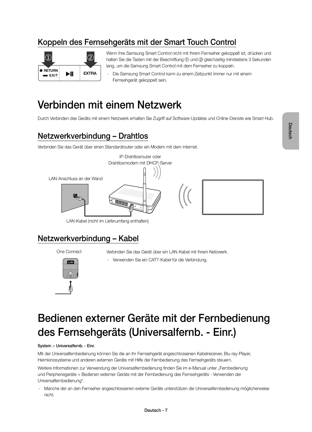 Samsung UE48JS9000TXZF, UE55JS9000LXXH Verbinden mit einem Netzwerk, Koppeln des Fernsehgeräts mit der Smart Touch Control 