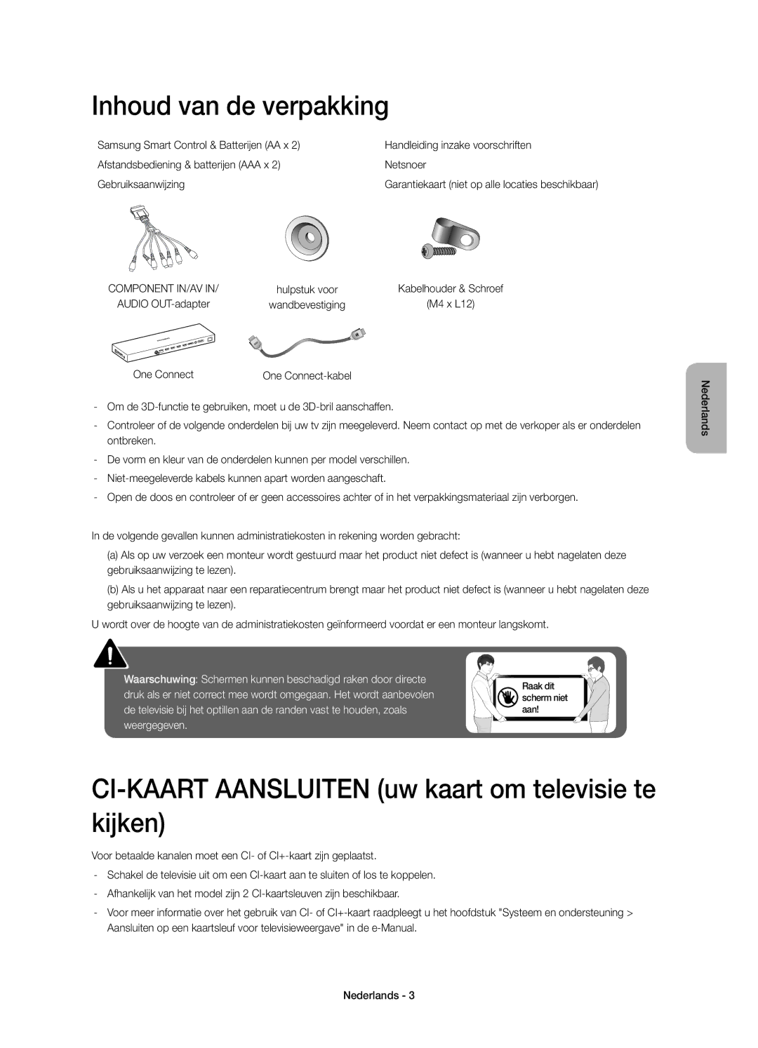 Samsung UE55JS9000LXXH, UE65JS9000LXXH manual Inhoud van de verpakking, CI-KAART Aansluiten uw kaart om televisie te kijken 