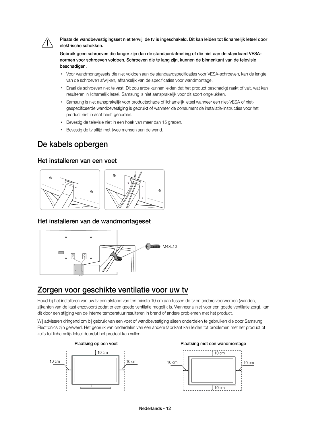 Samsung UE65JS9000LXXN, UE55JS9000LXXH, UE65JS9000LXXH manual De kabels opbergen, Zorgen voor geschikte ventilatie voor uw tv 