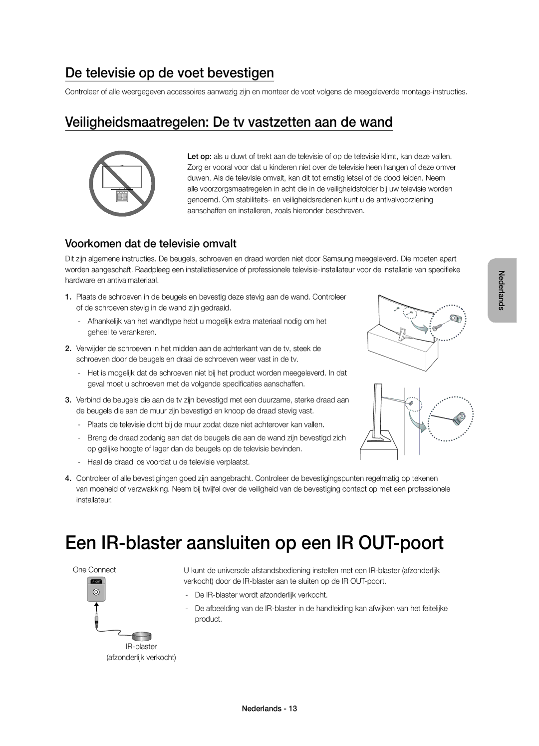 Samsung UE55JS9000LXXN, UE55JS9000LXXH Een IR-blaster aansluiten op een IR OUT-poort, De televisie op de voet bevestigen 