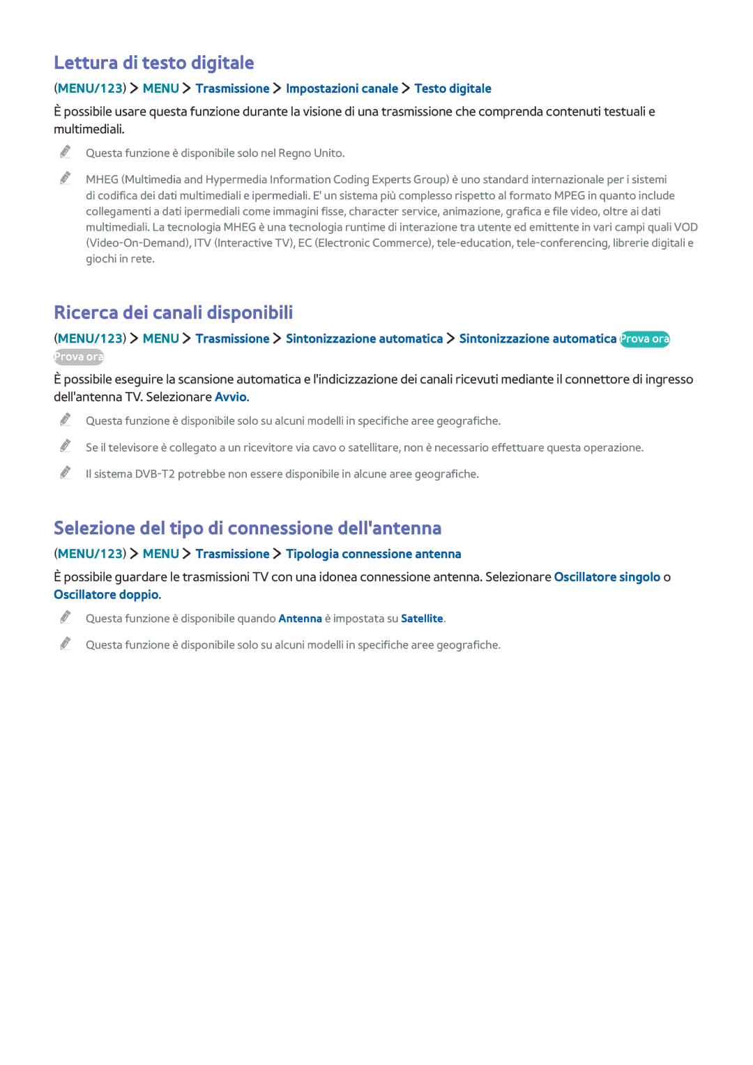 Samsung UE65JS9500LXXN, UE55JS9090QXZG, UE55JS9000LXXH manual Lettura di testo digitale, Ricerca dei canali disponibili 