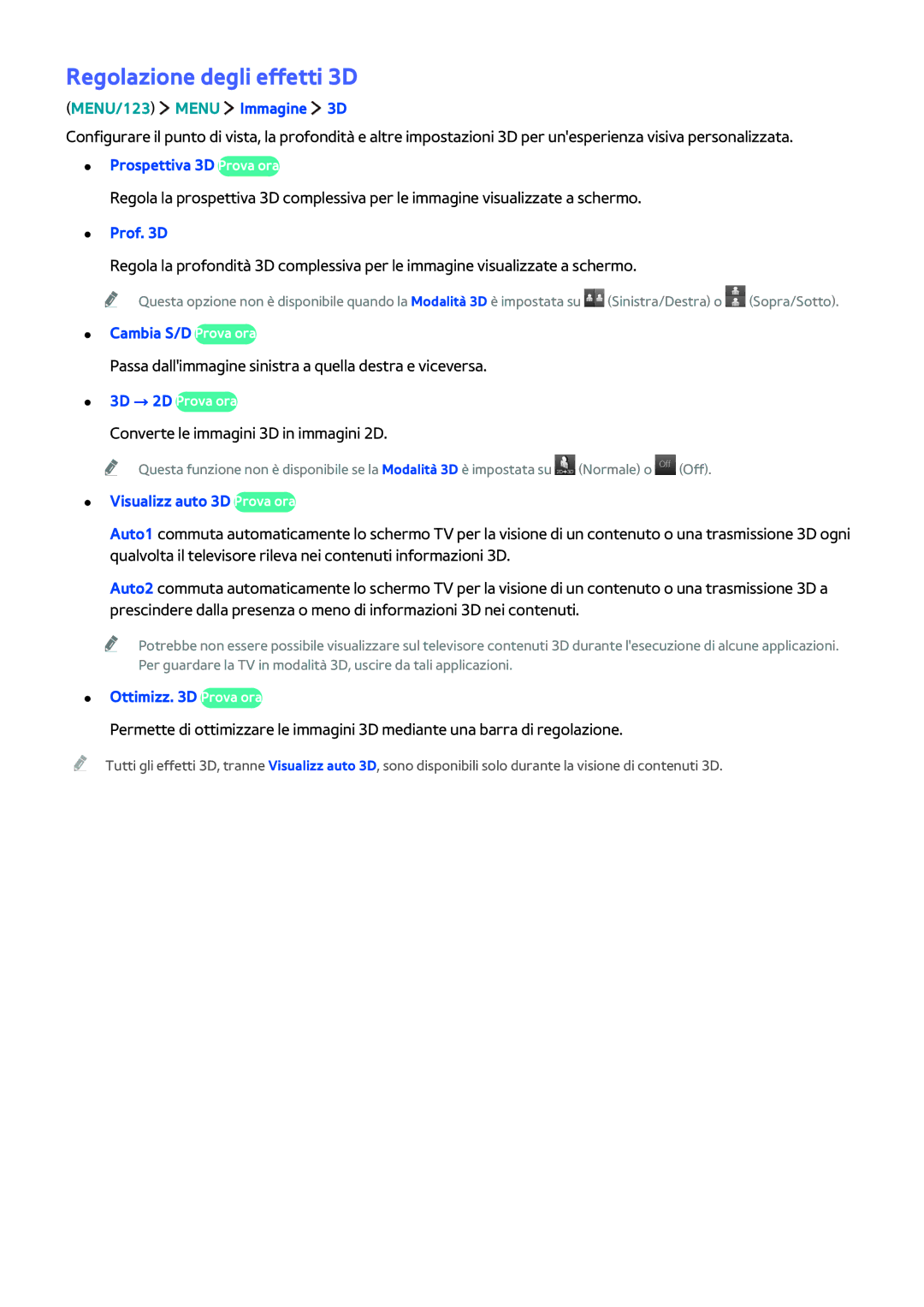 Samsung UE88JS9500TXZT, UE55JS9090QXZG, UE55JS9000LXXH, UE65JS9000LXXH, UE48JS9000LXXH manual Regolazione degli effetti 3D 