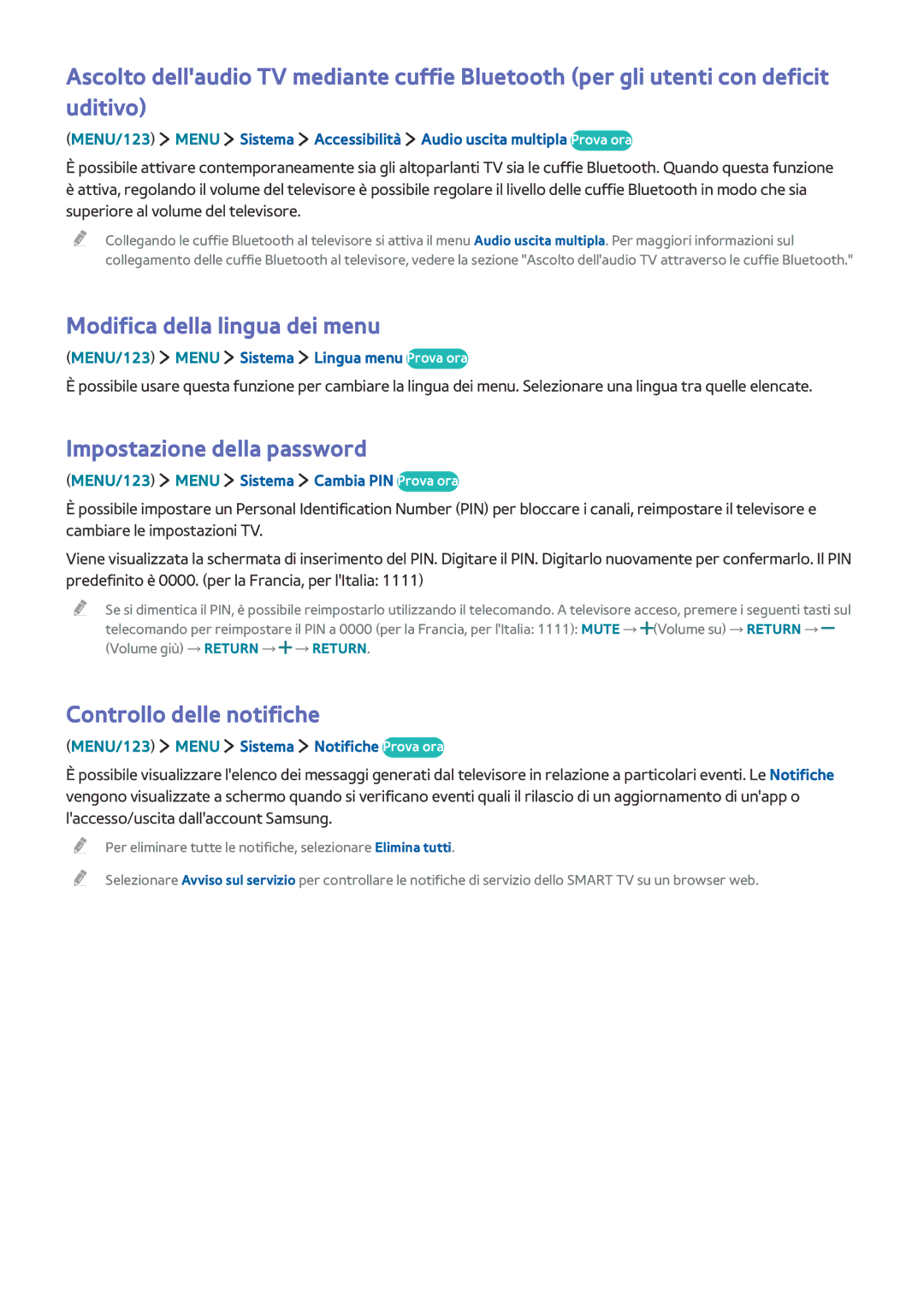 Samsung UE55JS9000LXXH manual Modifica della lingua dei menu, Impostazione della password, Controllo delle notifiche 
