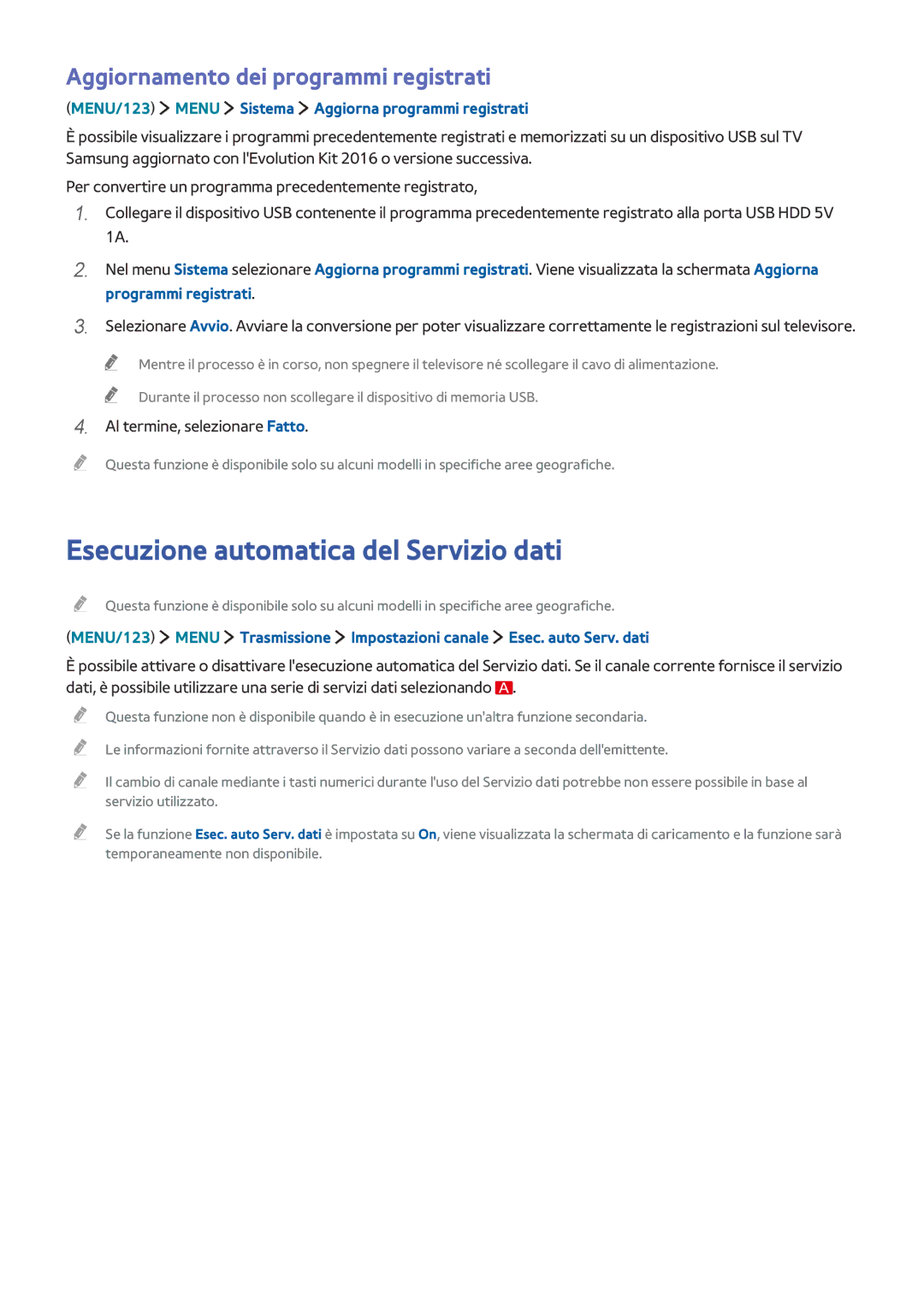 Samsung UE48JS9000TXZT, UE55JS9090QXZG Esecuzione automatica del Servizio dati, Aggiornamento dei programmi registrati 