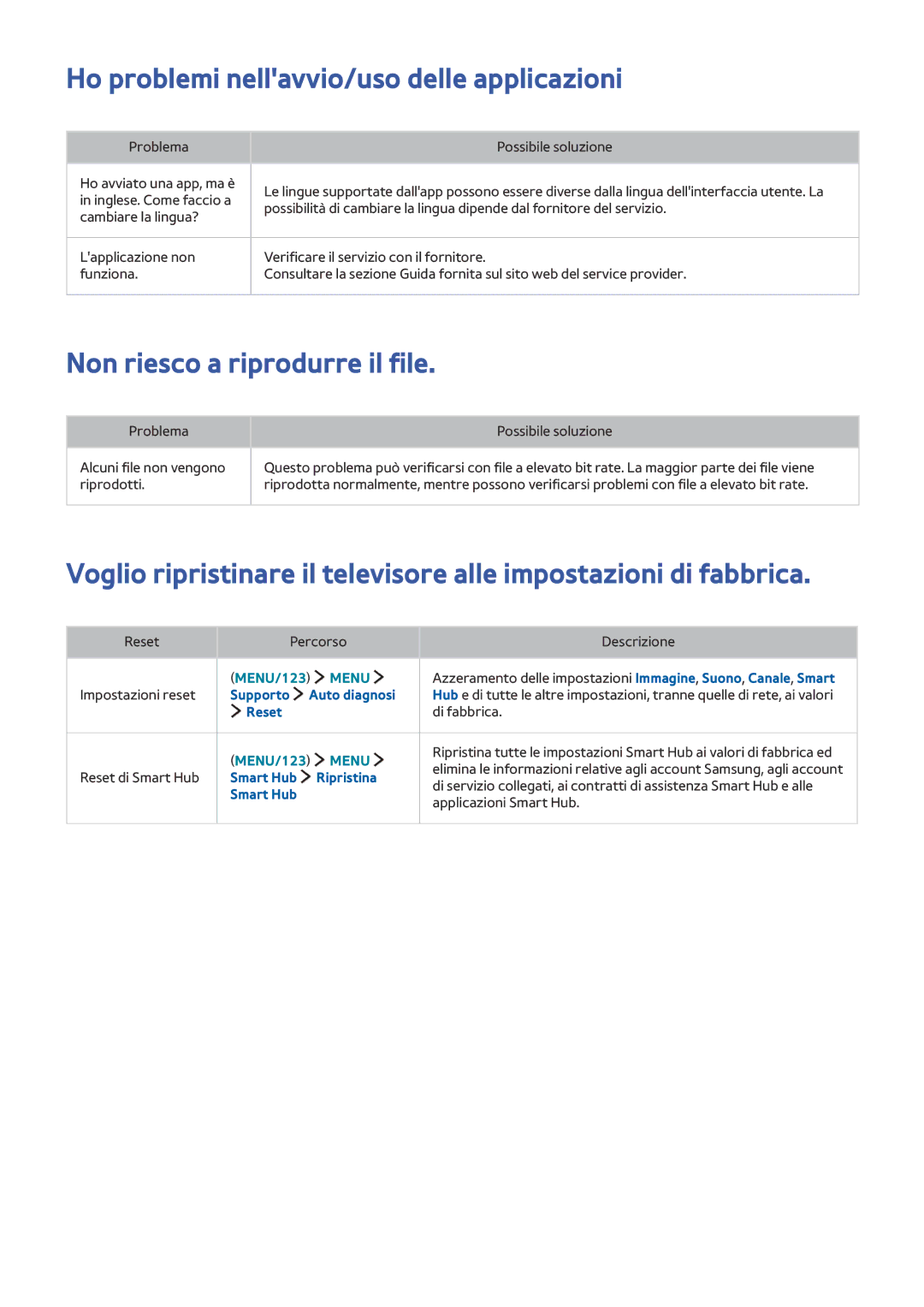 Samsung UE65JS9500LXXH, UE55JS9090QXZG manual Ho problemi nellavvio/uso delle applicazioni, Non riesco a riprodurre il file 