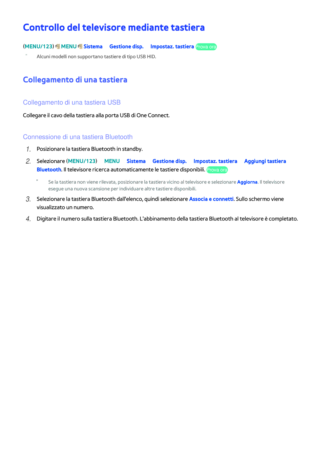 Samsung UE65JS9500LXXN, UE55JS9090QXZG manual Controllo del televisore mediante tastiera, Collegamento di una tastiera 