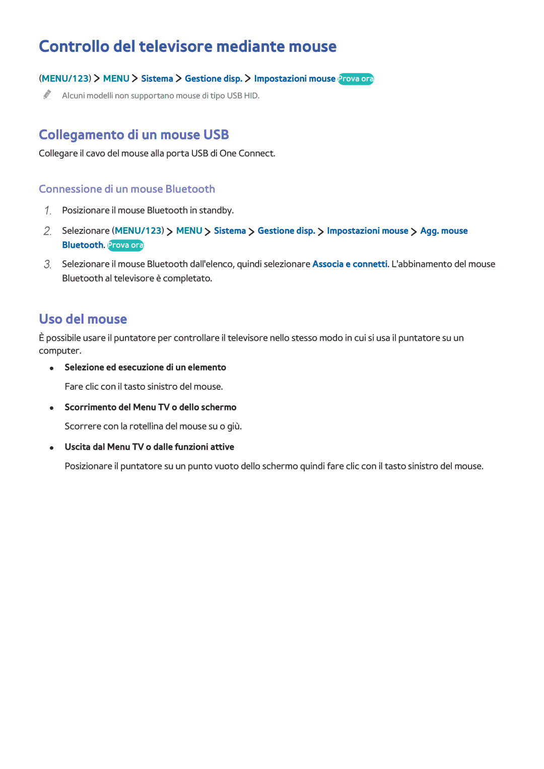 Samsung UE55JS9000LXXN manual Controllo del televisore mediante mouse, Collegamento di un mouse USB, Uso del mouse 