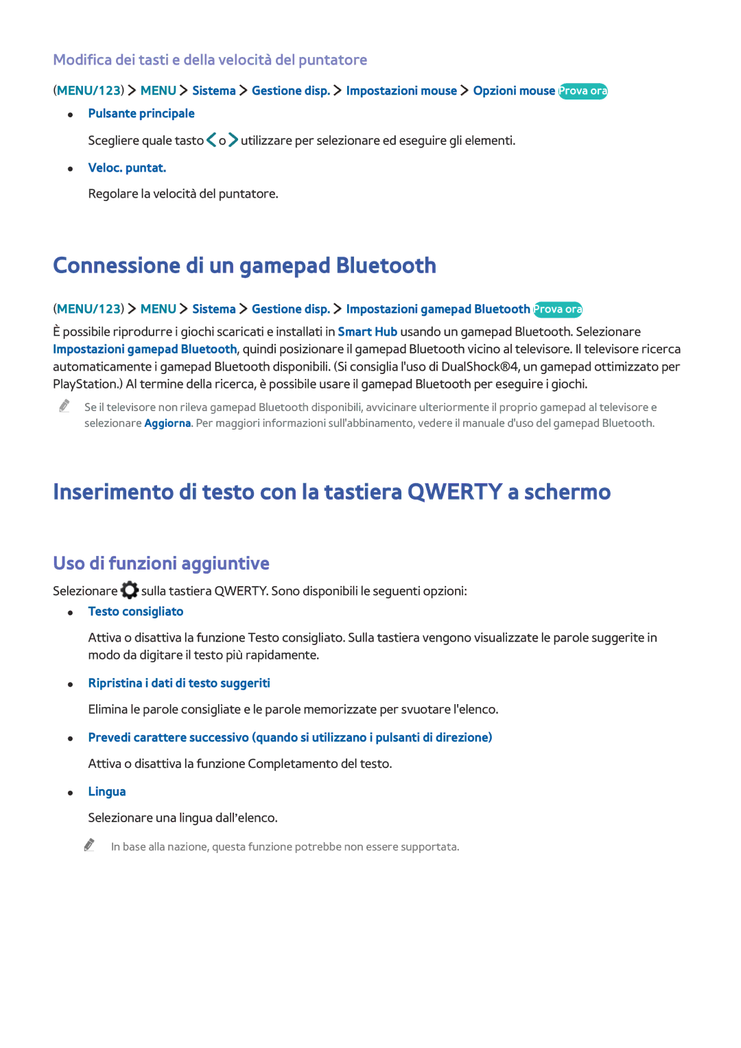 Samsung UE48JS9000LXXN manual Connessione di un gamepad Bluetooth, Inserimento di testo con la tastiera Qwerty a schermo 