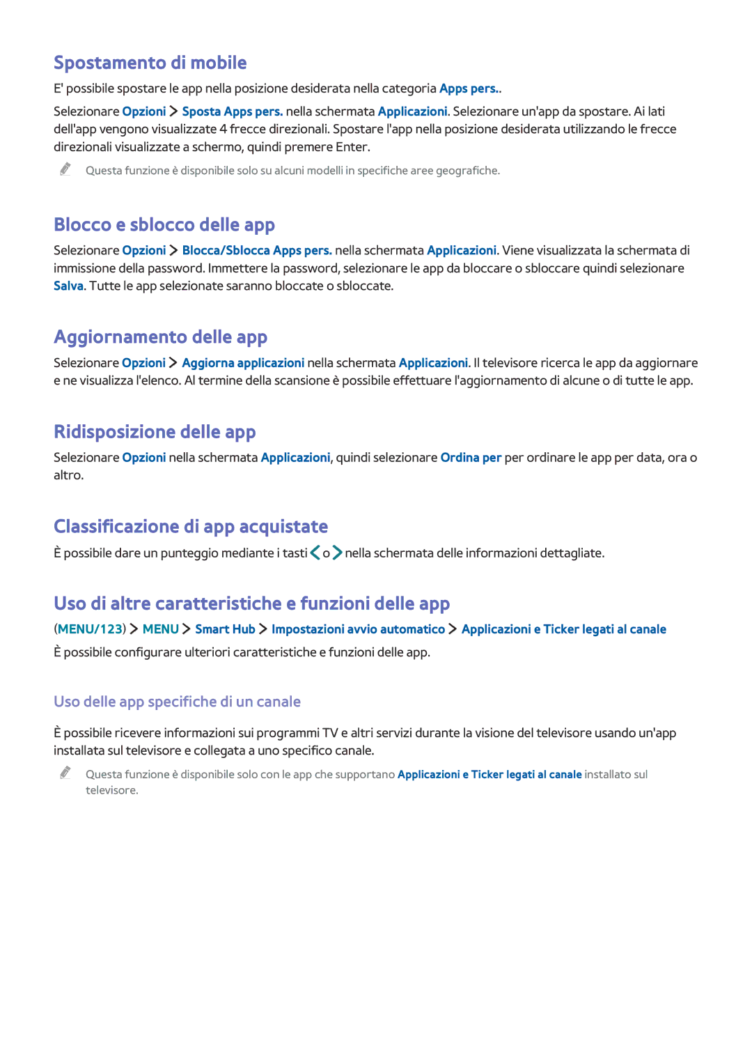Samsung UE65JS9500LXXN, UE55JS9090QXZG manual Spostamento di mobile, Blocco e sblocco delle app, Aggiornamento delle app 