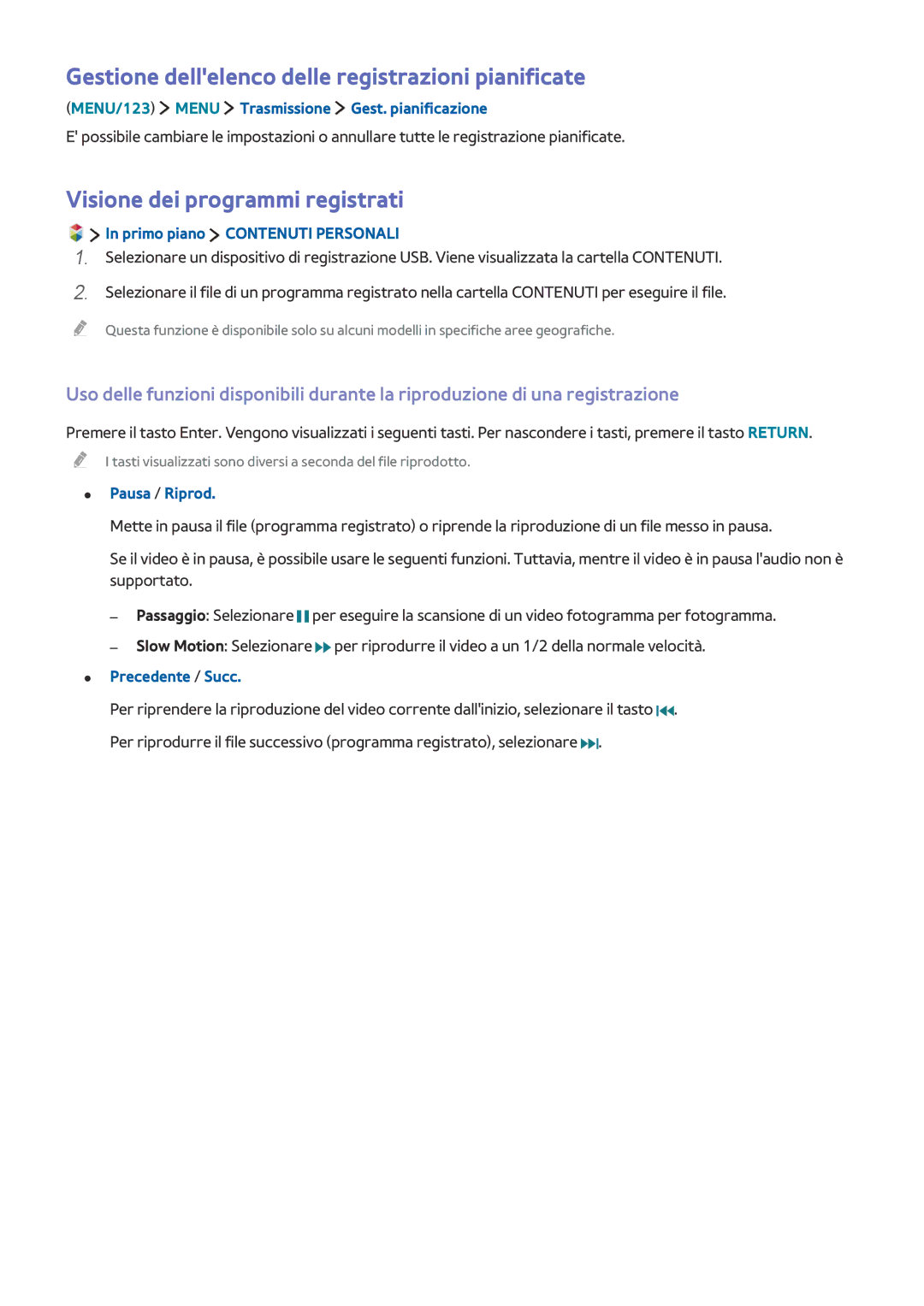 Samsung UE65JS9500TXZT manual Gestione dellelenco delle registrazioni pianificate, Visione dei programmi registrati 