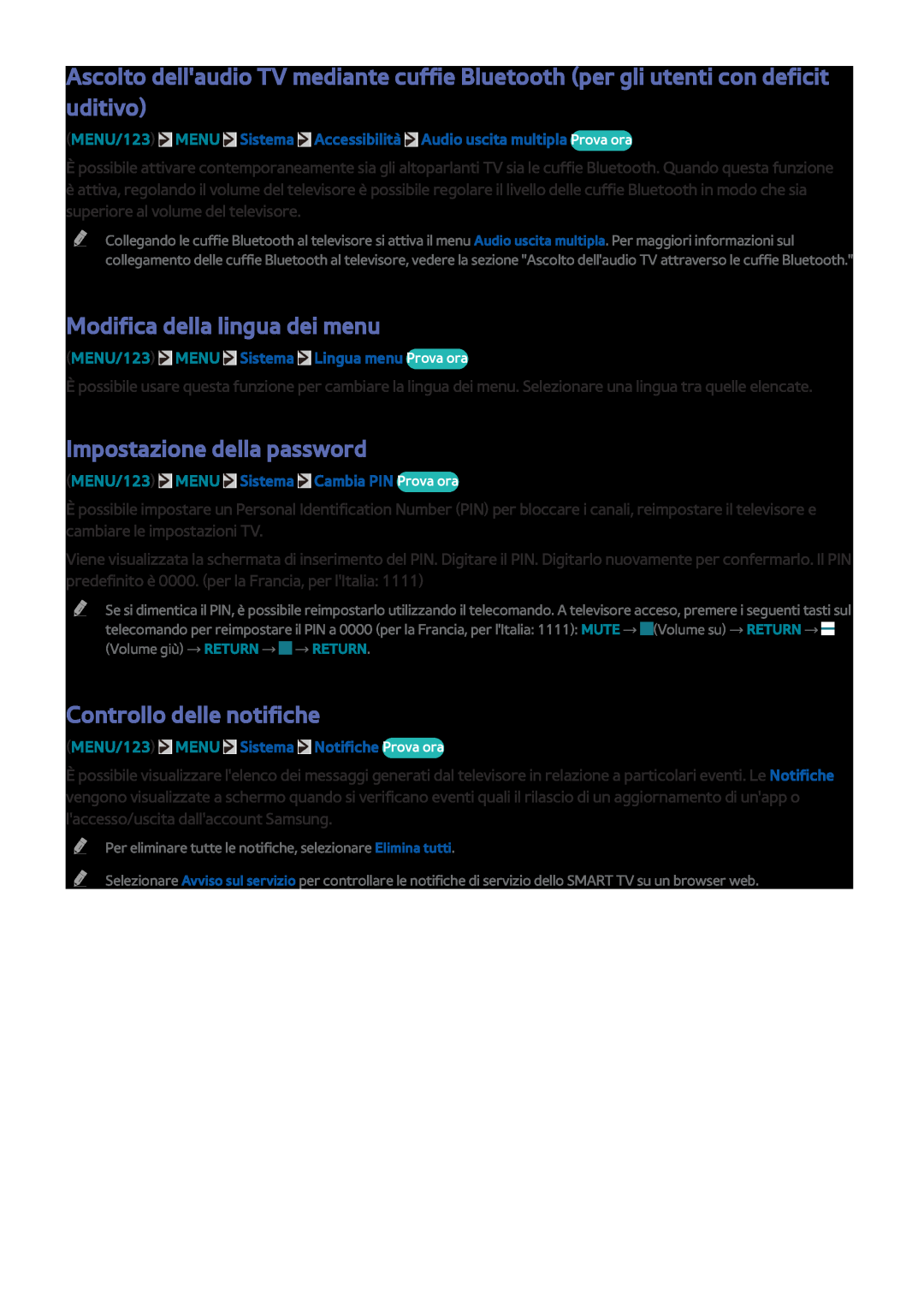 Samsung UE55JS9000LXXH manual Modifica della lingua dei menu, Impostazione della password, Controllo delle notifiche 