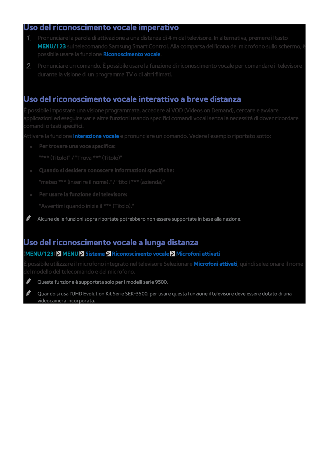 Samsung UE55JS9000TXZT manual Uso del riconoscimento vocale imperativo, Uso del riconoscimento vocale a lunga distanza 
