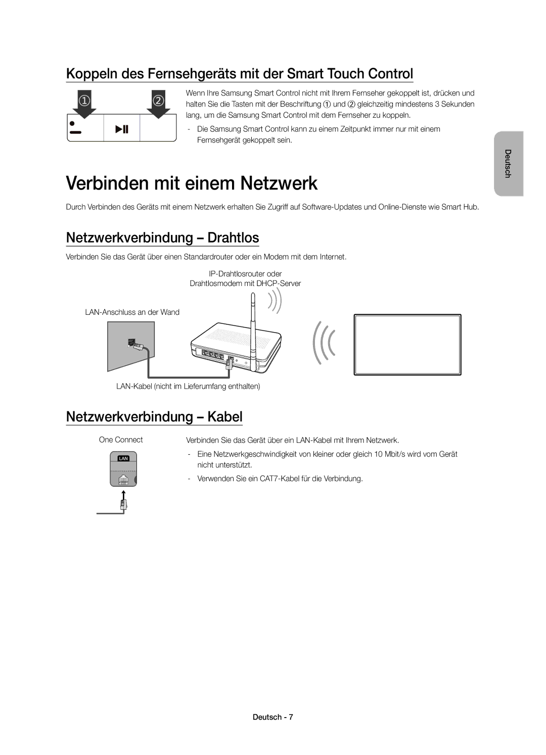 Samsung UE48JS9090QXZG, UE55JS9090QXZG Verbinden mit einem Netzwerk, Koppeln des Fernsehgeräts mit der Smart Touch Control 