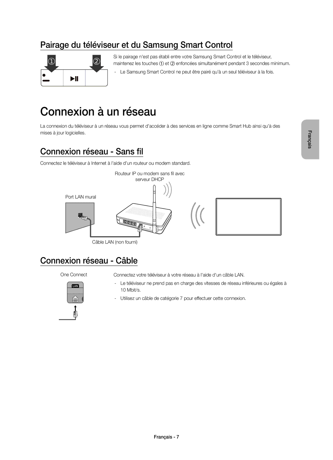 Samsung UE48JS9080QXZG Connexion à un réseau, Pairage du téléviseur et du Samsung Smart Control, Connexion réseau Sans fil 