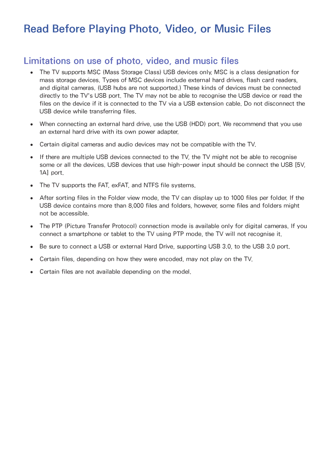Samsung UE65JS9000TXZT, UE55JS9090QXZG, UE78JS9590QXZG, UE65JS9590QXZG manual Read Before Playing Photo, Video, or Music Files 