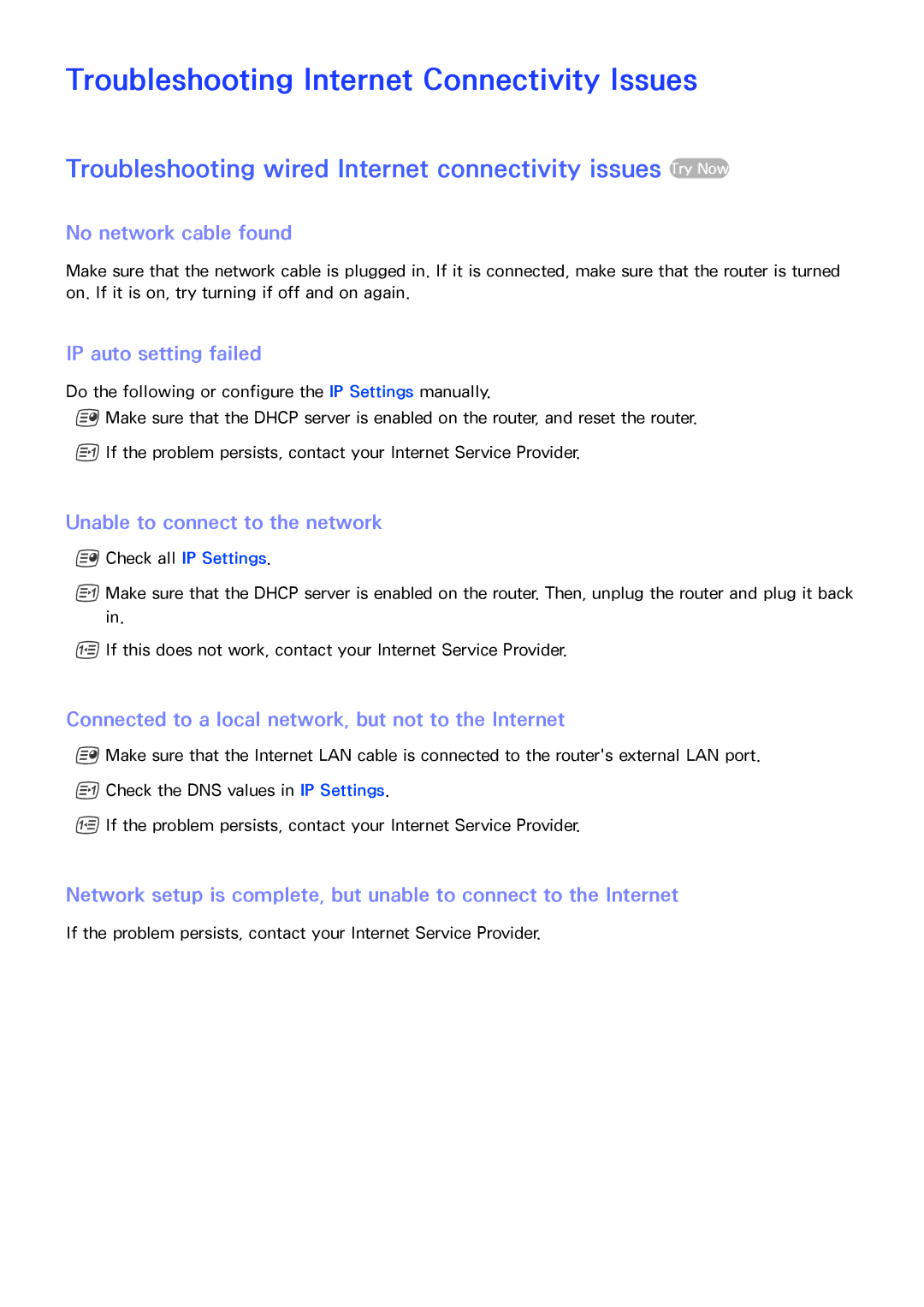 Samsung UE55JS9000TXZF, UE55JS9090QXZG, UE78JS9590QXZG, UE65JS9590QXZG manual Troubleshooting Internet Connectivity Issues 