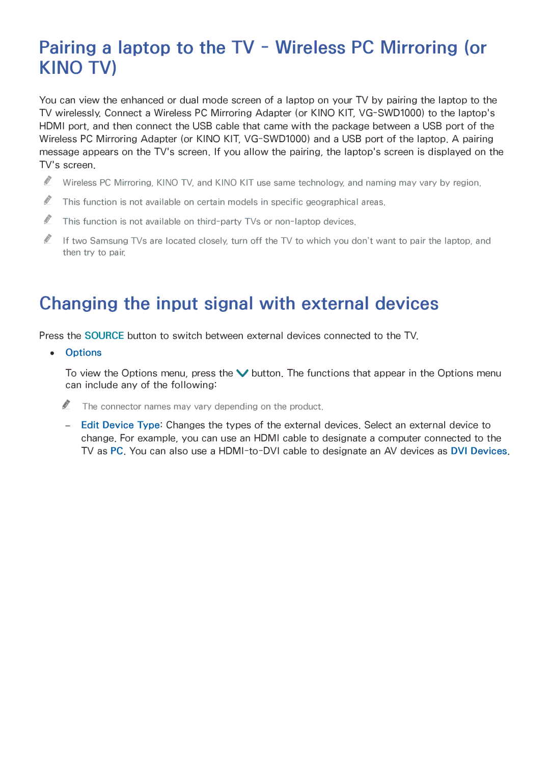 Samsung UE55JS9000LXXN, UE55JS9090QXZG, UE78JS9590QXZG manual Pairing a laptop to the TV Wireless PC Mirroring or, Options 